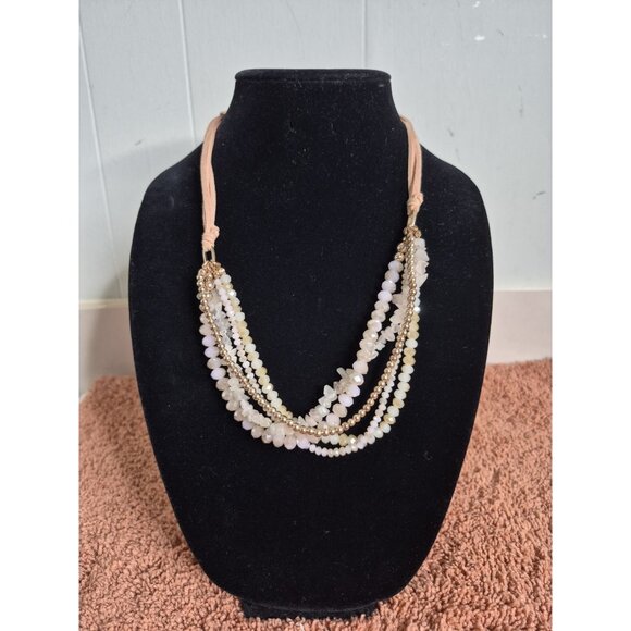 Vintage Multi-Strand Beaded Necklace With A Pink/Champagne Color 23" - Picture 1 of 6